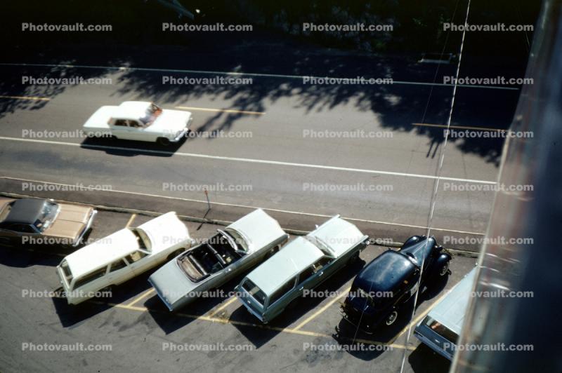Looking down on parked cars, July 1972, 1970s