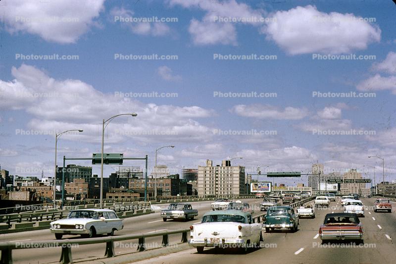 Highway Route 3, Cars, Buick, Pontiac, Chevy, Ford Starliner, station wagon, 1960s