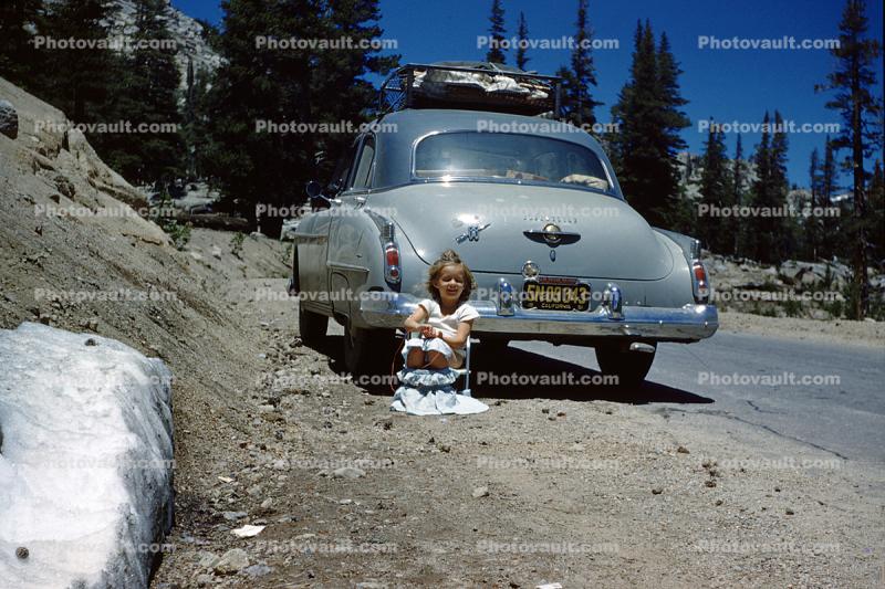 Little Girl potty time on the road, cute, funny, 1951, 1950s