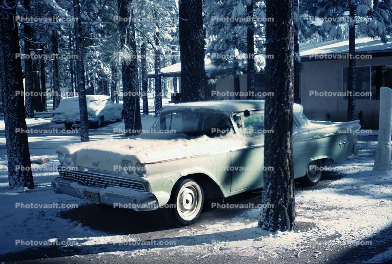 Ford Fairlane Car, Cabin, Big Bear California, 1962, 1960s
