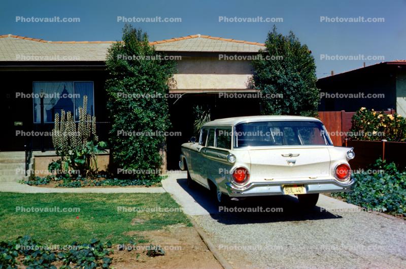 Ford Fairlane Station Wagon, Home, house, driveway, car, automobile, 1950s