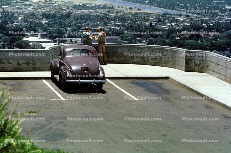 Overlook, Honolulu Hawaii, Parked Car, 1945, 1940s