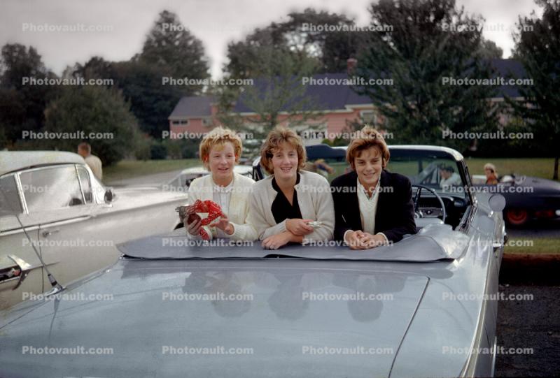 Three Teens in a 1959 Chevy Impala Convertible, January 1963, 1960s