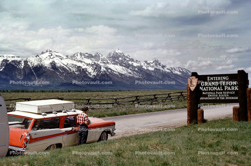 1958 Dodge Custom Sierra, station wagon, car, Teton Mountains, 1950s