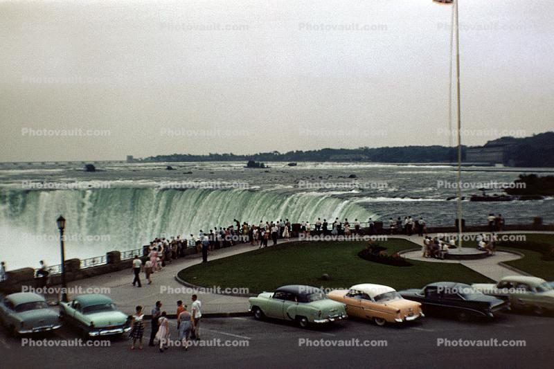 Niagara Falls, Parked Cars, tourists, people, July 1959, 1950s