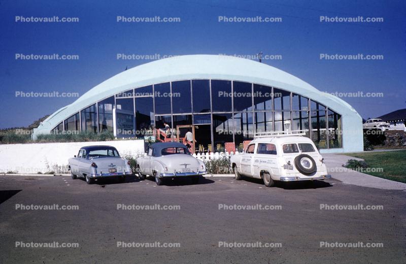Arched Building, dome, Chevy Cars, 1950s