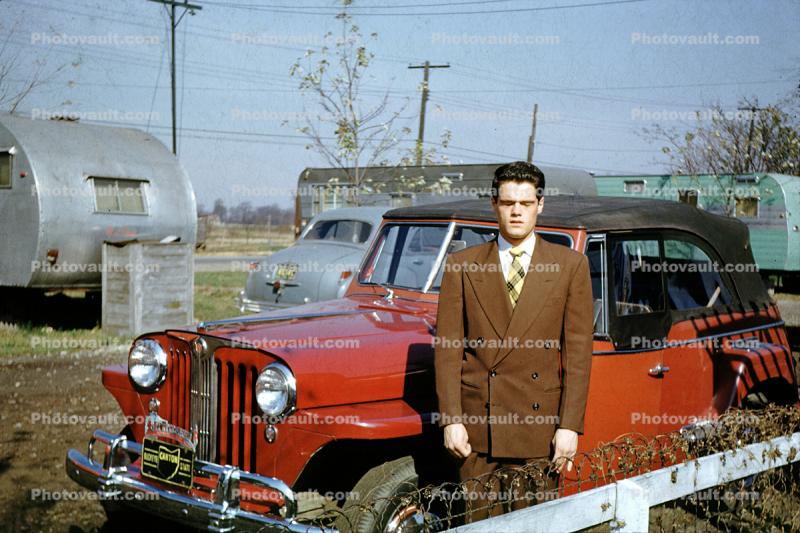1948 Jeep Jeepster, Car, Man, Suit and tie, 1940s