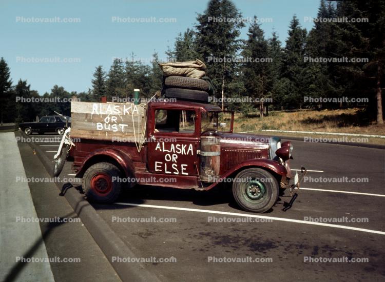 Alaska or Bust, Pickup Truck on the way to Alaska, 1950s
