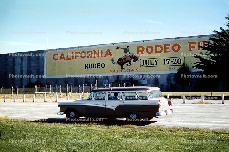 1957 Ford Country Sedan, station wagon, California Rodeo, Salinas, 1958, 1950s