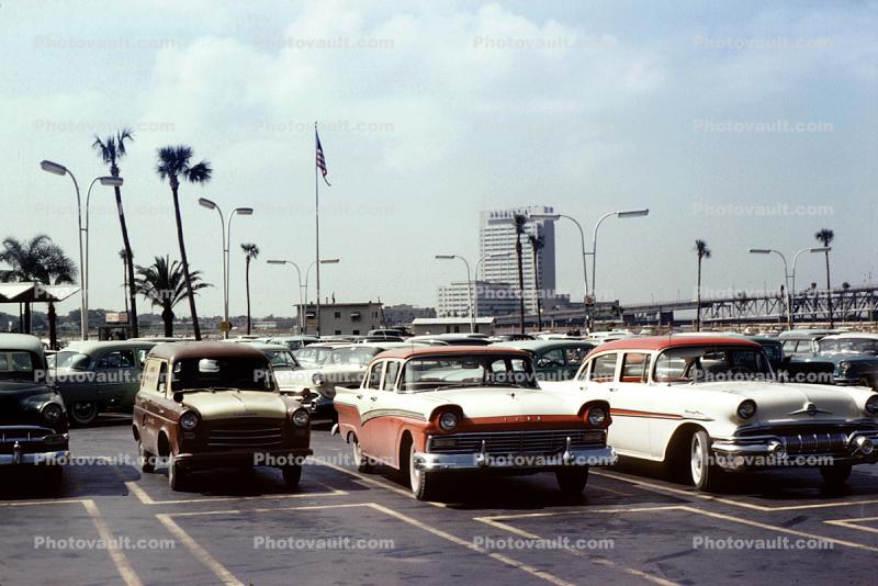 Parked Cars, Ford Fairlane, Oldsmobile, 1950s