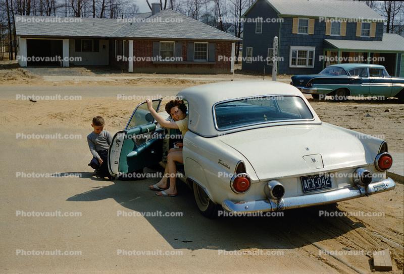 1955 Ford Thunderbird Hardtop, rear, tail, Mother, Boy, 1959, 1950s