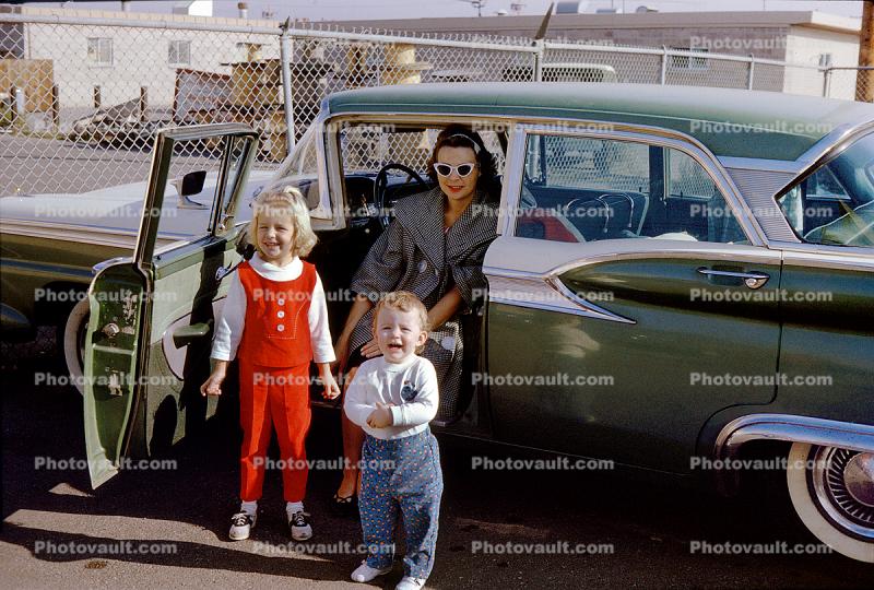 Mother with Daughter and Son, 1959 Ford Galaxy, 1950s