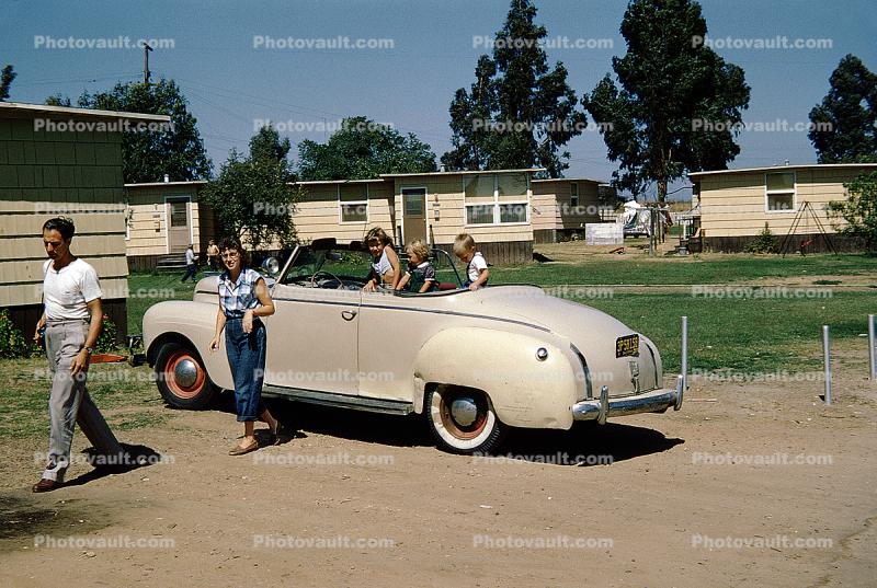 Family, Convertible Car, Woman, Man, Children, 2-door, 1940s