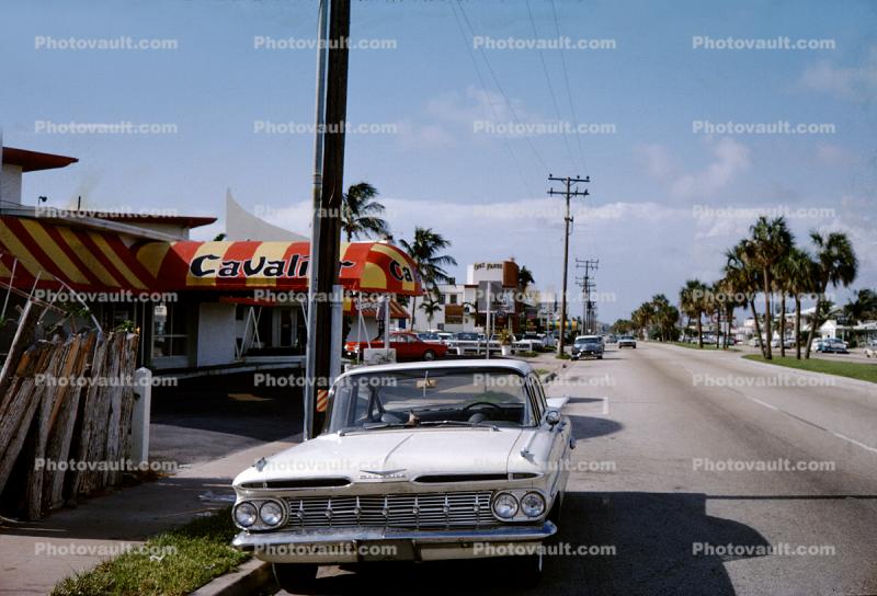 1959 Chevy Bel Air, street, Cavalier Restaurant, 1950s