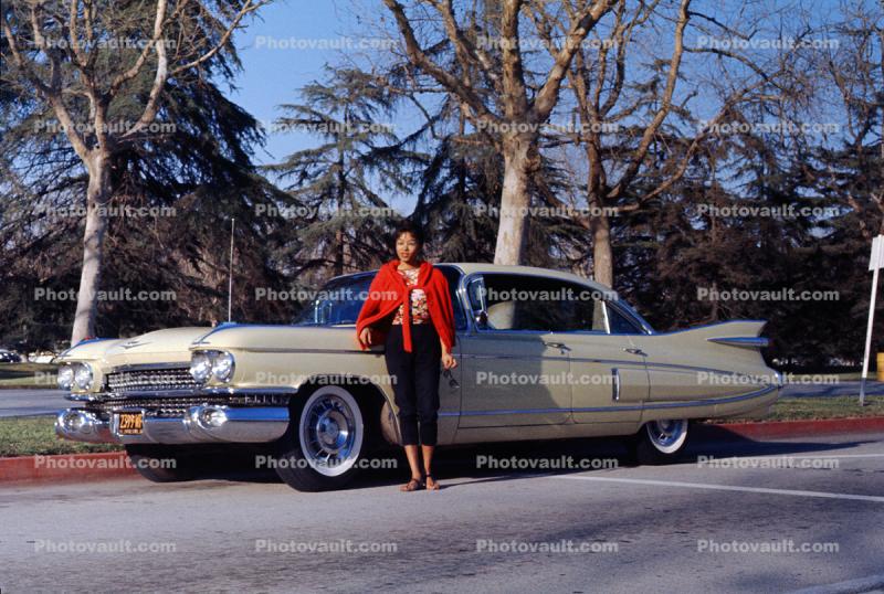 1959 Cadillac Sedan deVille, 4-door car, Woman, sedan, 1950s