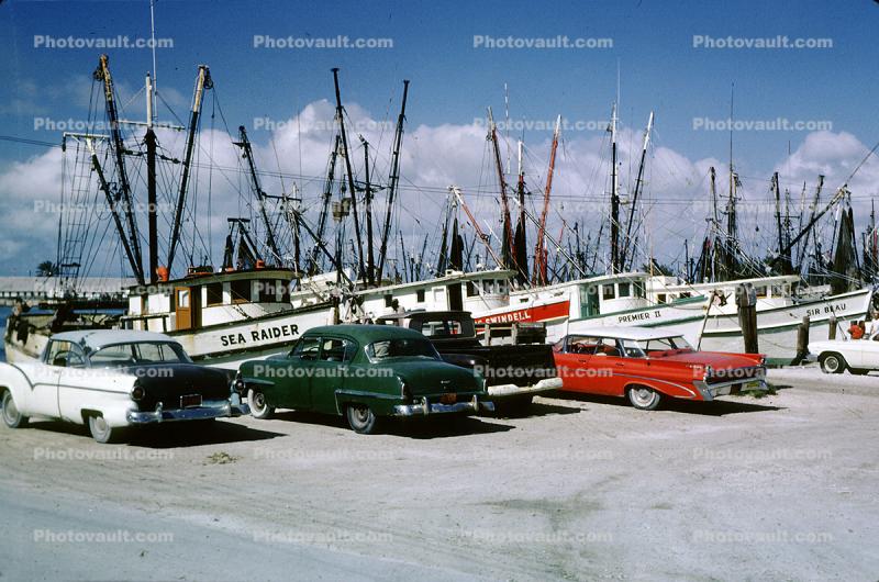 Parked Cars, Fishing boats, 1950s