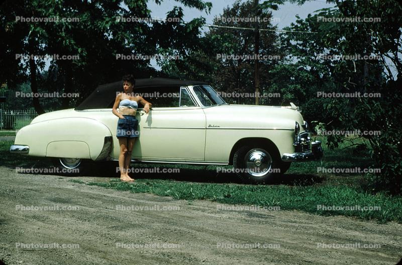Woman with her 1951 Chevrolet Deluxe Car, Cabriolet, 1950s