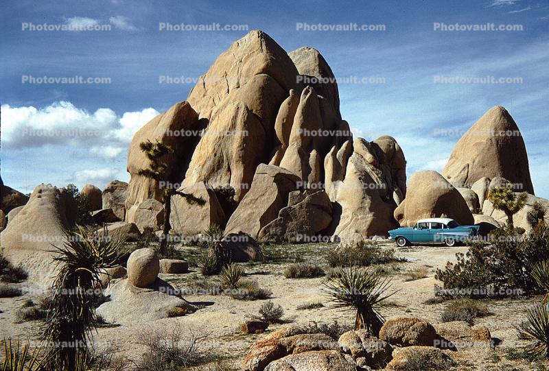 1957 Chevy Bel Air, car, boulders, rocks, 1950s