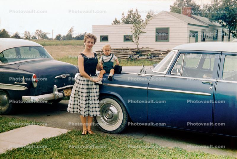 Mother with her Son, Chevrolet Car, 1950s