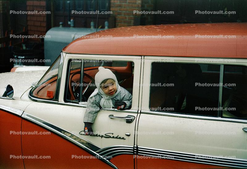 1955 Ford Country Sedan, Station Wagon, Girl, 1950s
