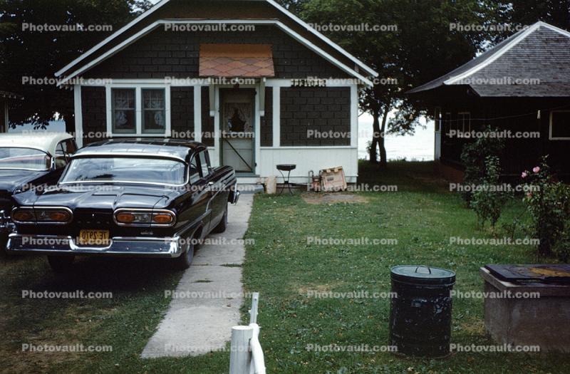 Ford Fairlane, Cottage, House, building, car, 1950s