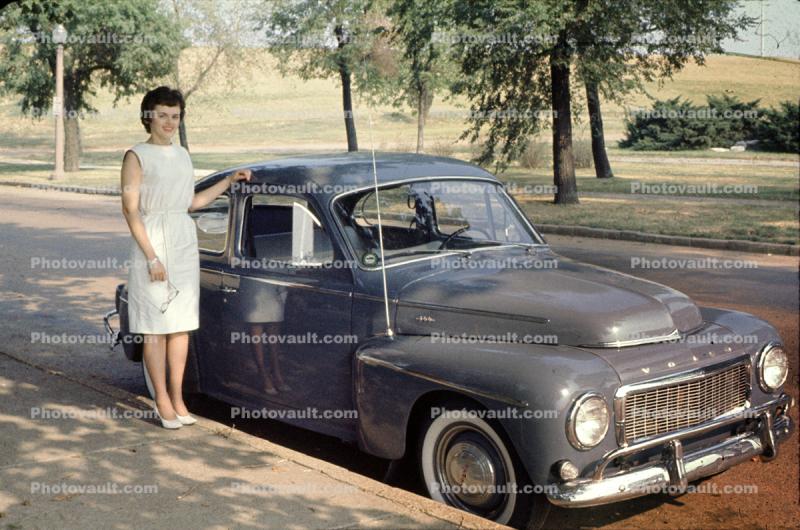 Woman with her 1963 Volvo PV544, 1960s
