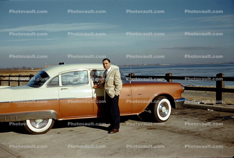Oldsmobile, Man, Ocean, shore, 1950s