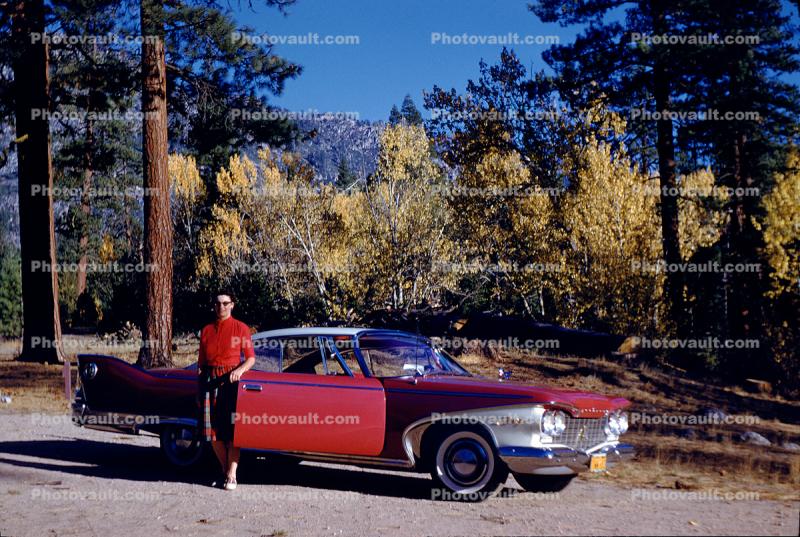 Lady with her 1960 Plymouth Fury, Autumn Trees, forest