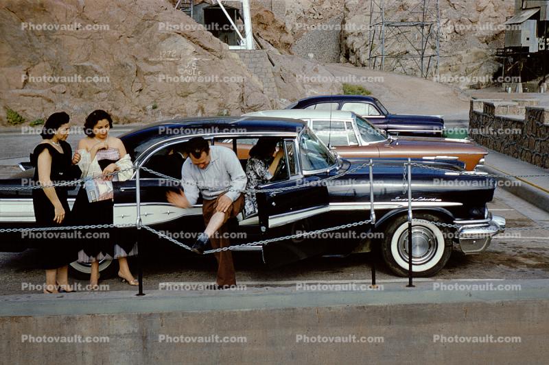 Women, Man, Parked Car, 1956 Buick Special, 1950s