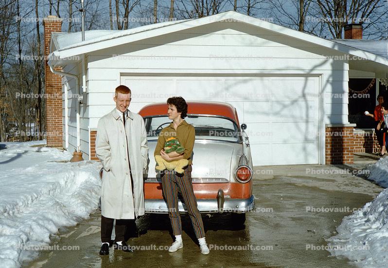 Ford Crestline, Home, House, Snow, Winter, Garage Door, 1950s