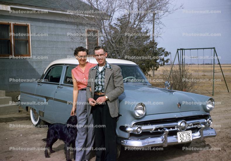 Man Woman and Dog, Ford Customline, 1957, 1950s