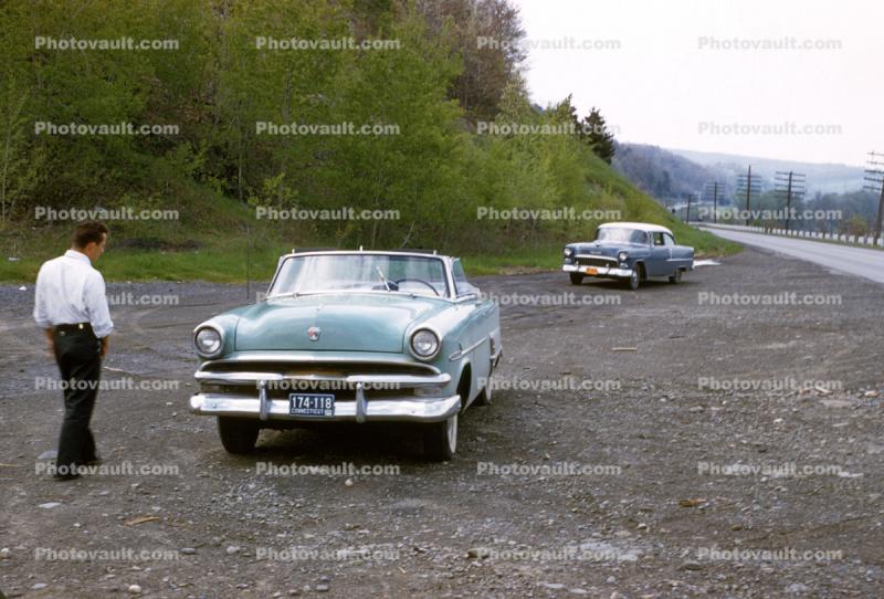 Ford, Chevy, Cars, Highway, Road, 1958, 1950s