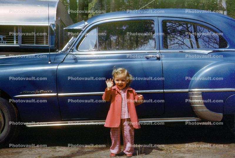 Little Girl Waves, 1950 Chieftain Deluxe, 2-door Coupe, 1950s
