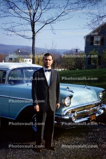 Chevy Bel Air, Suit and Bow, Man, 1950s