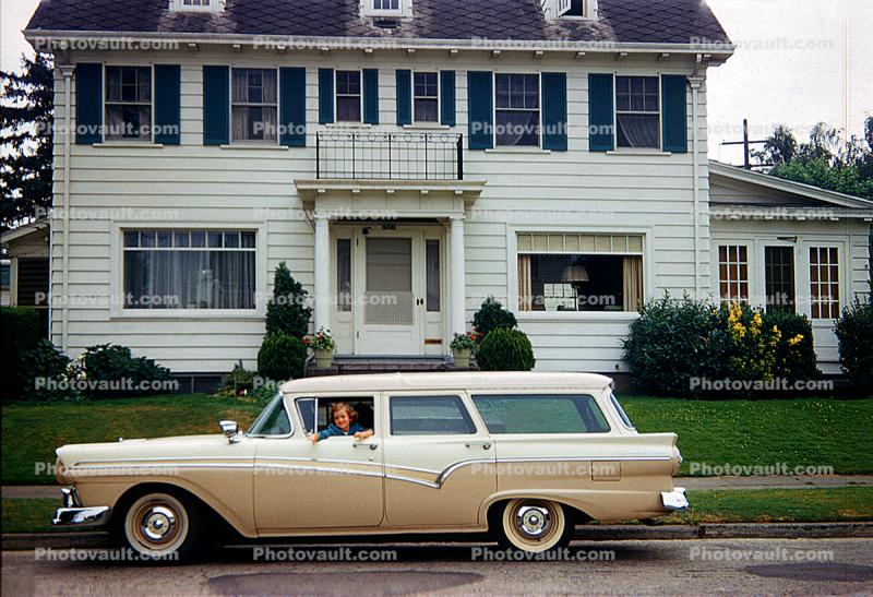 Ford Ranch Wagon, House, suburbs, 1950s