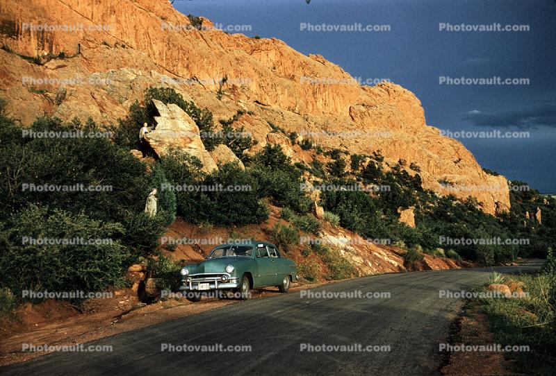 Roadside Rock Formation, Ford Coup, Car, 1955, 1950s