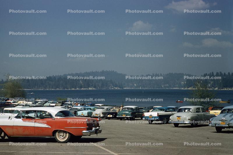 Cars Parked by a Lake, 1950s
