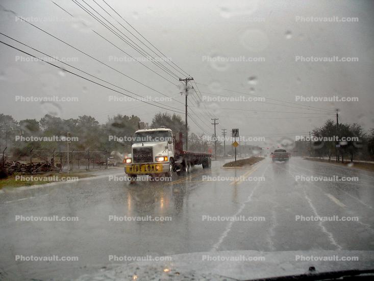 Mack Truck, Wide Load, rain, inclement weather, wet, slippery, Rainy, Bad Driving Conditions, Precipitation
