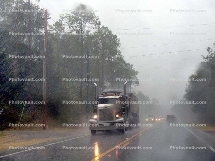 Peterbilt, Dump Truck, rain, inclement weather, wet, slippery, Rainy, Bad Driving Conditions, Precipitation