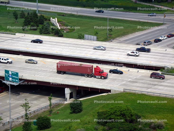 Tex, Container, Semi-trailer truck, Interstate Highway I-290, skyway, expressway, Semi