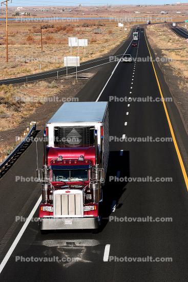 Peterbilt, Interstate Highway I-40, Roadway, Road, (Route-66), Semi-trailer truck, Semi