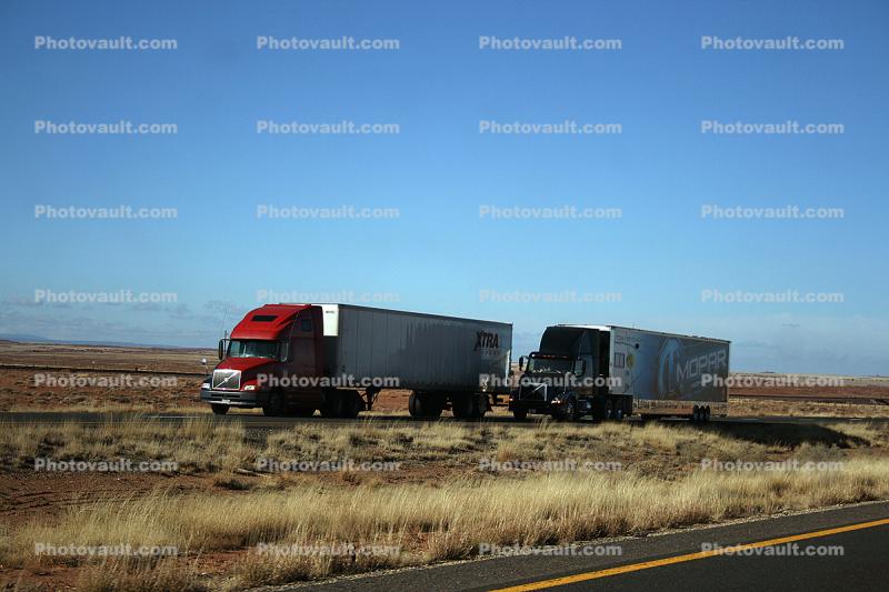 Interstate Highway I-40, Roadway, Road, (Route-66), Volvo, Semi-trailer truck, Semi