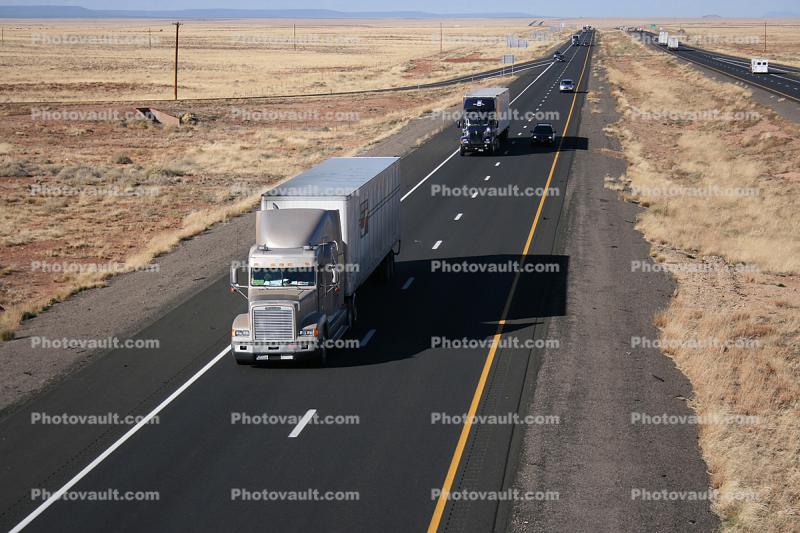 Freightliner, Interstate Highway I-40, Roadway, Road, (Route-66), Semi-trailer truck, Semi