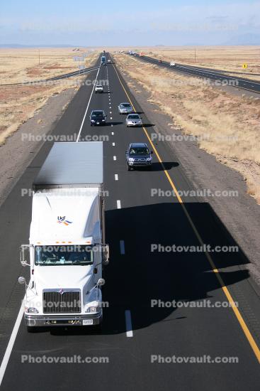 Interstate Highway I-40, Roadway, Road, (Route-66), Semi-trailer truck, Semi