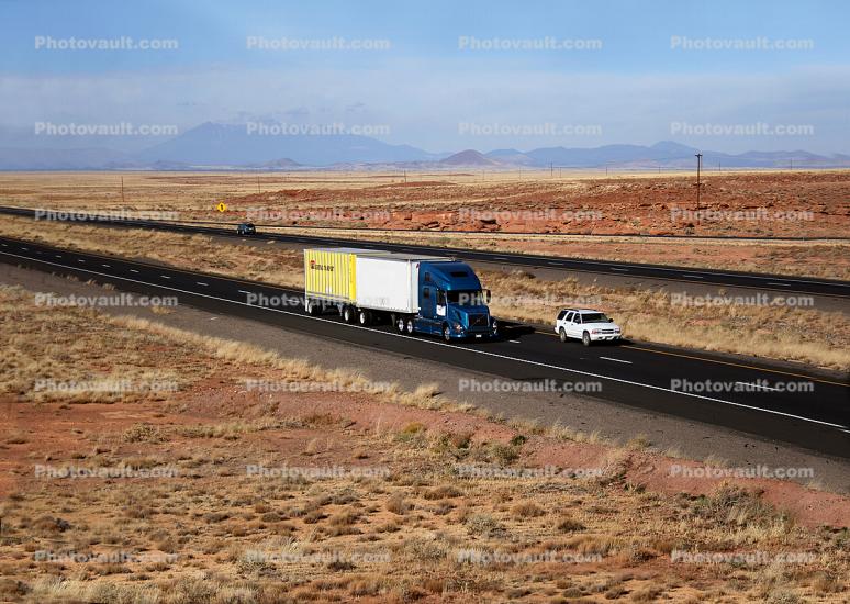 Interstate Highway I-40, Roadway, Road, (Route-66), Volvo, Semi-trailer truck, Semi