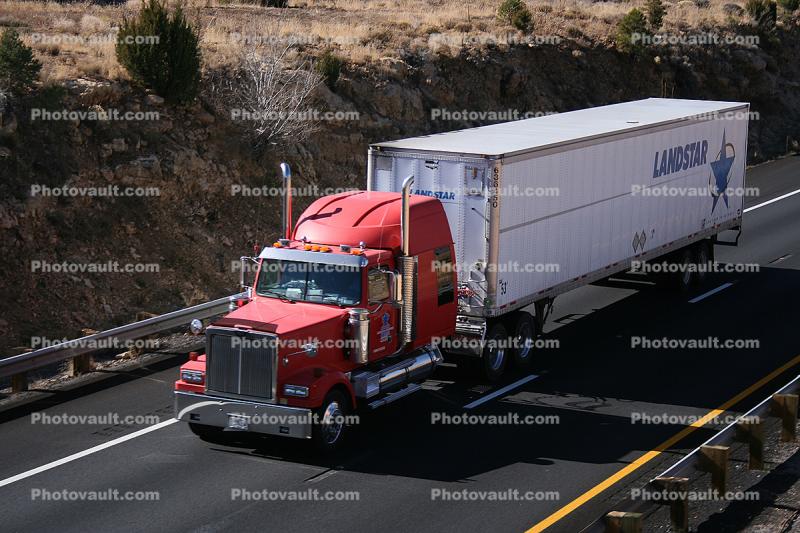 Semi-trailer truck, Interstate Highway I-40, Roadway, Road, (Route-66), Semi