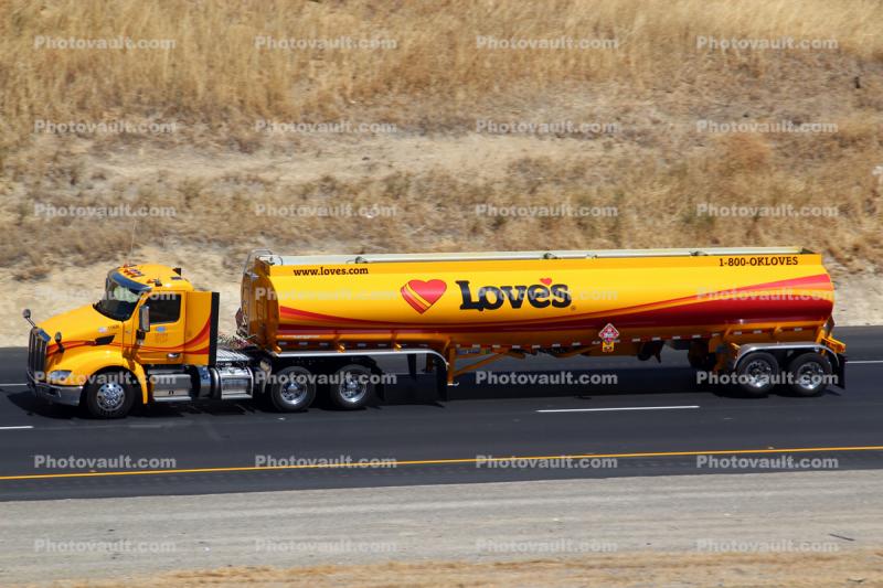 Love's Gasoline Tanker Truck, semi, Interstate Highway I-5, near Newman