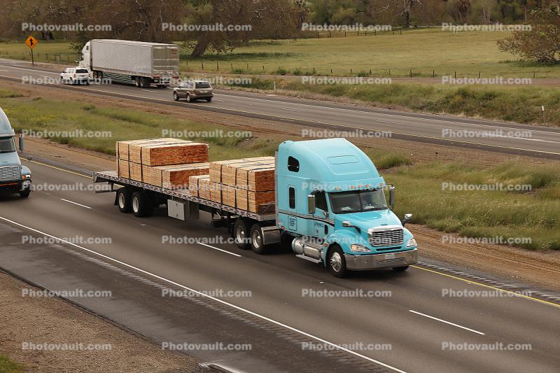 Freightliner semi trailer, Lumber, Interstate Highway I-5, near Newman