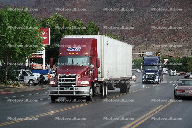 Semi Trailer Mack Truck, rain, US Route 191, Moab