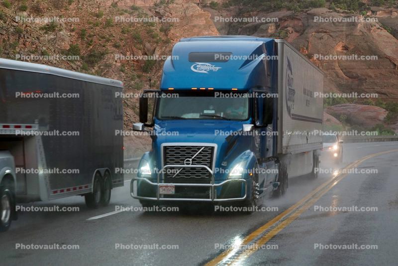 Volvo Semi Trailer Truck, Rain, Highway, Moab, US Route 191